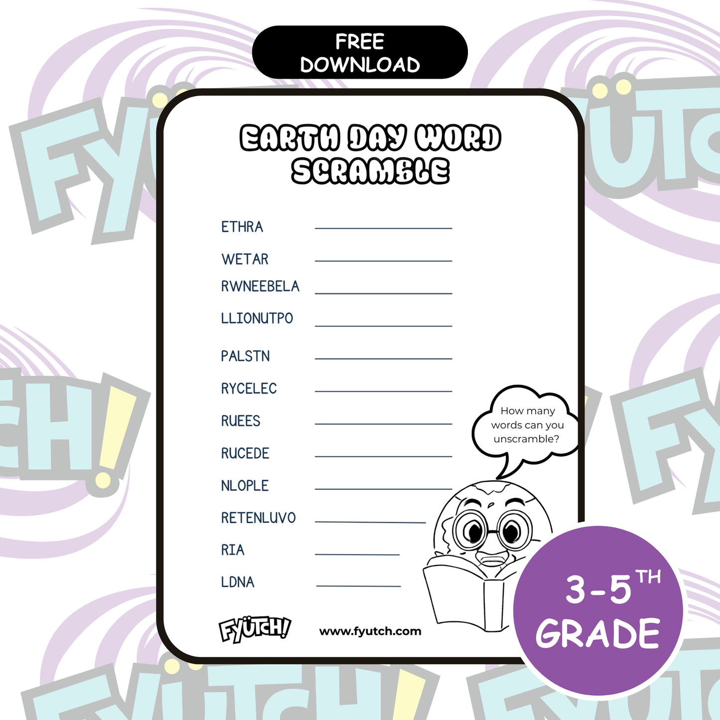 Earth Day Word Scramble Challenge| Grades 3-8